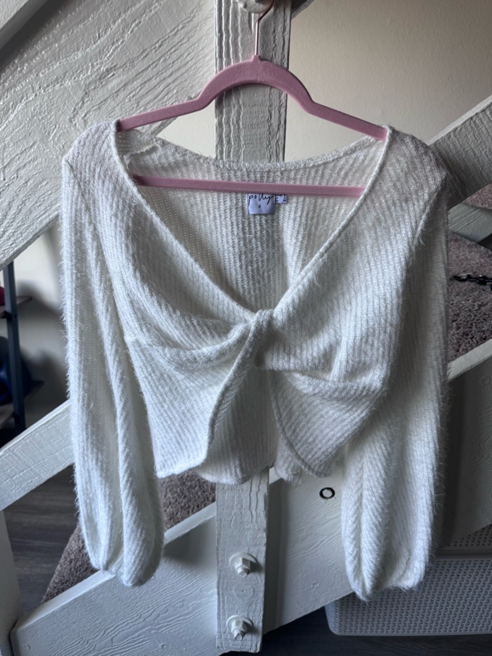 Cozy Twist-Front V-Neck Sweater - White